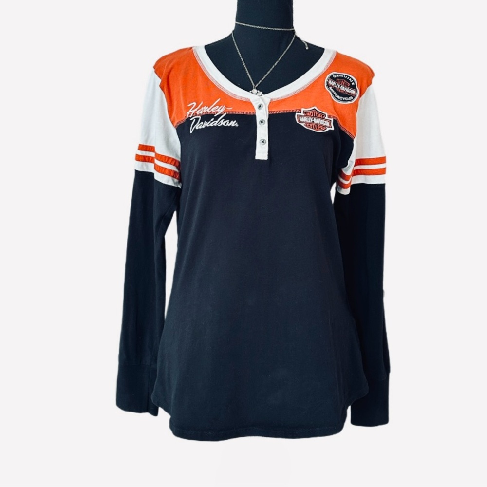 #57 HARLEY-DAVIDSON ~ Long Sleeve Monogrammed Shirt in Black and Orange size M
